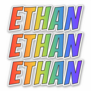 Sticker Prénom "ETHAN" avec la coloration d'arc-en-ciel