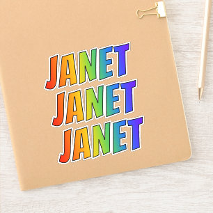 Sticker Prénom "JANET" avec colorant arc en ciel amusant
