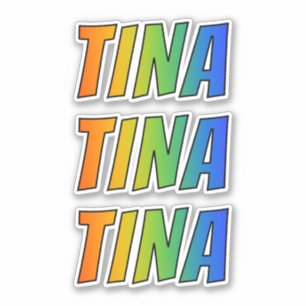 Sticker Prénom "TINA" avec la coloration d'arc-en-ciel
