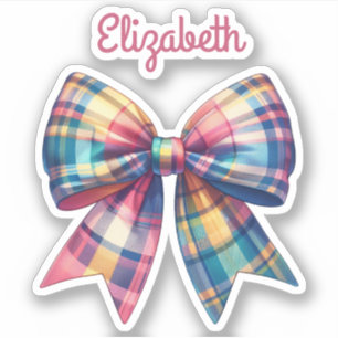 Sticker Preppy Rose et Green Plaid Bow et nom