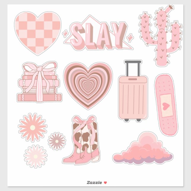 Sticker preppy rose pâle (Feuille)