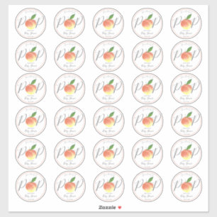 Sticker Prêt À Pop Aquarelle Pêcher Baby shower 2" Arrondi