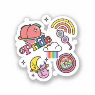 Sticker Pride+LGBTQ. Aimez la fierté. Coeur arc-en-ciel av