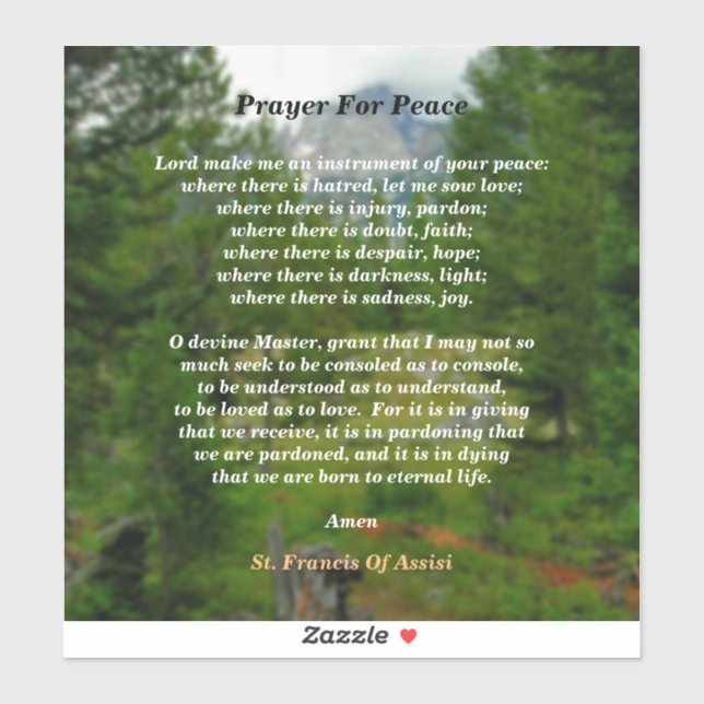Sticker Prière pour la paix (Feuille)