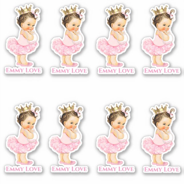 Sticker Princesse Ballerina Baby Girl Pink Tutu Gold Crown (Devant)