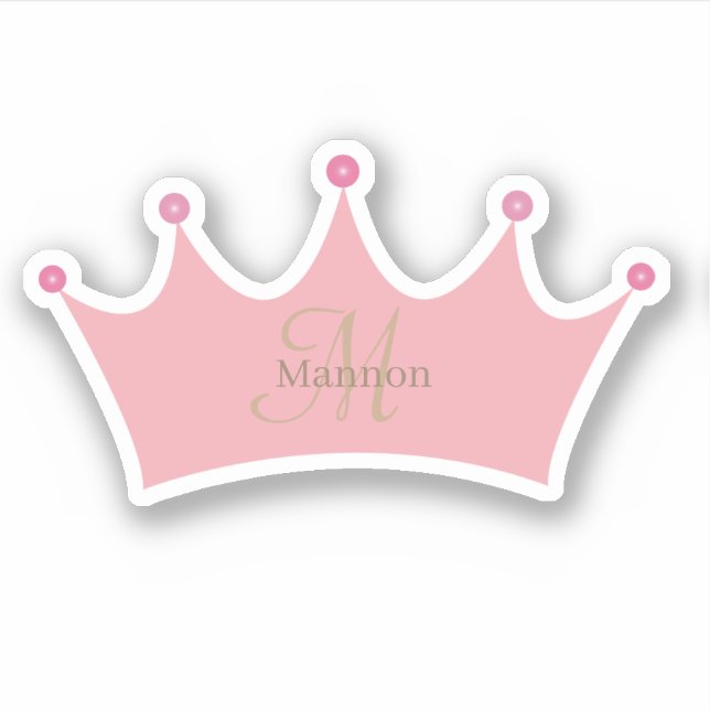 Sticker Princesse Blush Pink Gold Couronne Tiara Monogramm (Devant)