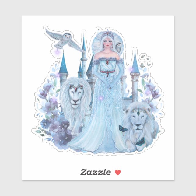 Sticker princesse de glace avec lion blanc et papillons (Feuille)