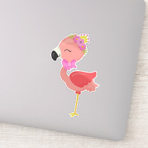 Sticker Princesse Flamant rose, Fleurs, Mignonne Flamant r