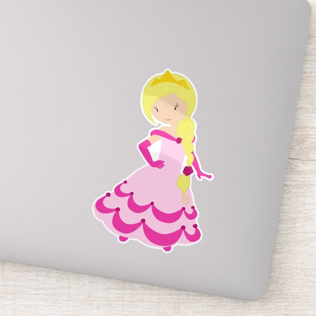Sticker Princesse mignonne, Cheveux blonde, Couronne, Robe (Détail)