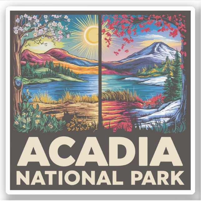 Sticker Printemps vs Automne Parc national Acadia Cadeau (Devant)
