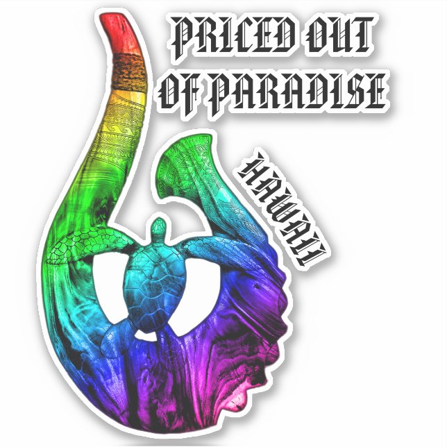 Sticker PRIS HORS DE PARADISE HI Honu Tribal Hook Rainbow (Devant)