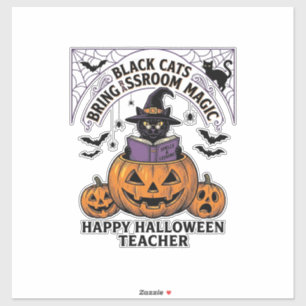 Sticker Prof Cat Halloween Citrouille Vintage Salle de Cla
