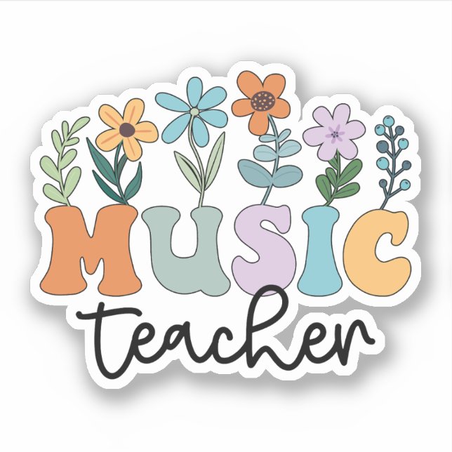 Sticker Professeur De Musique super Avec Fleurs Musicien (Devant)