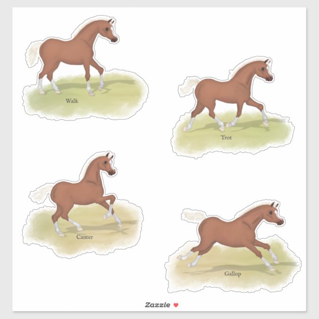 Sticker Promenade Trot Canter Gallop Sorrel Foal Horse Gai (Feuille)