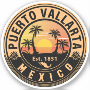 Sticker Puerto Vallarta Palm Tree Retro 80s Playa mexicain