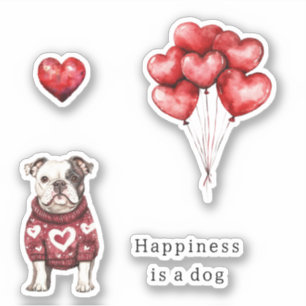 Sticker Pull Rouge Rougissant Cœurs Blancs Le bonheur est 