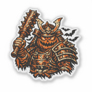 Sticker Pumpkin Shogun — Halloween Samurai Warrior Vintage