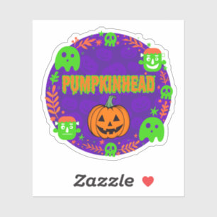 Sticker Pumpkinhead orange et vert avec cercle élégant