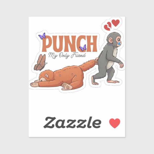 Sticker ‏Punch‑kun & Plush Monkey – Kawaii for Kids (Feuille)