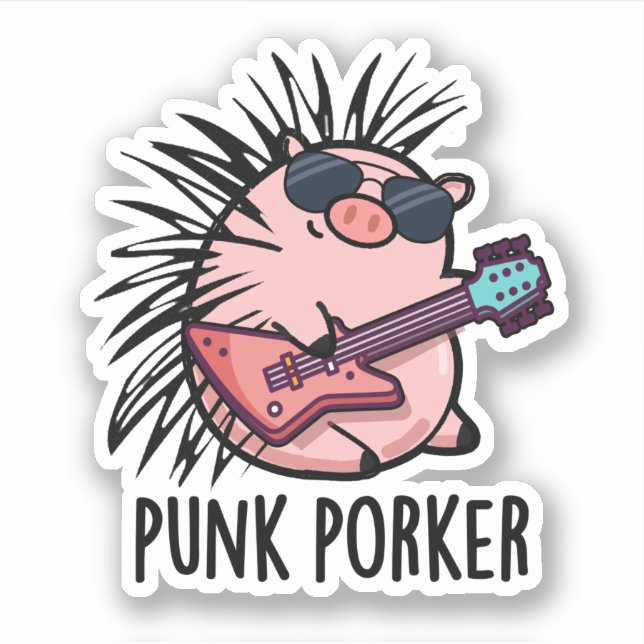 Sticker Punk Porker Funny Punk Rocker Pig Pun (Devant)