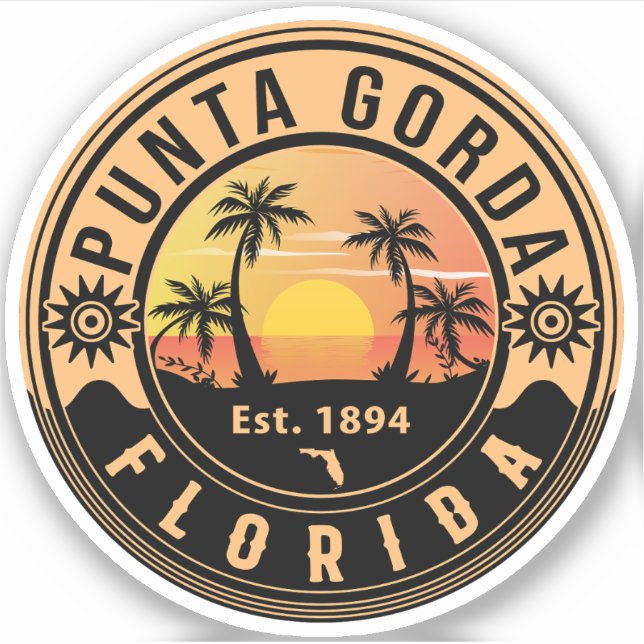 Sticker Punta Gorda Florida Retro Sunset Souvenirs (Devant)