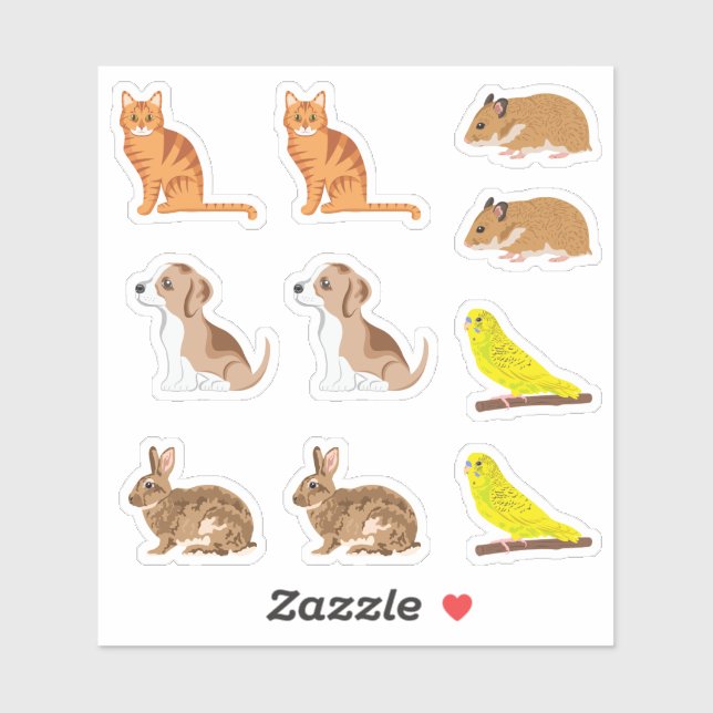 Sticker Puppy Cat Hamster Bird Rabbit Cute Animals (Feuille)