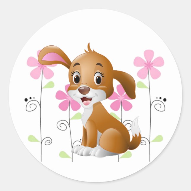 Sticker-Puppy Classic Round Sticker (Front)