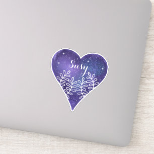Sticker Purple Galaxy Heart Nom personnalisé