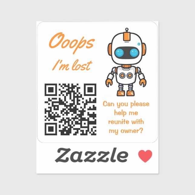 Sticker QR Code de Retour d'Objet Perdu Handy Bot (Feuille)
