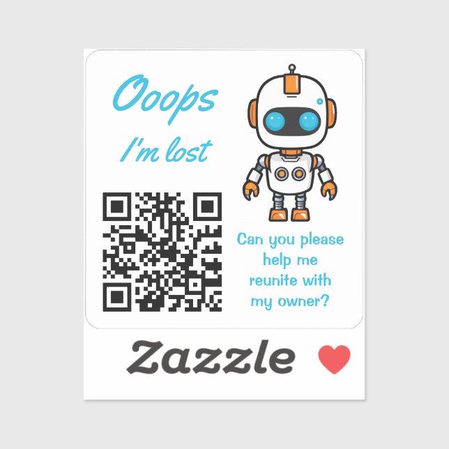 Sticker QR Code de Retour d'Objet Perdu Handy Bot Texte Bl (Feuille)