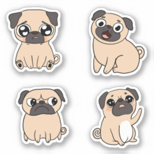 Sticker Quatre Expressions De Chien De Carlin Mignonnes