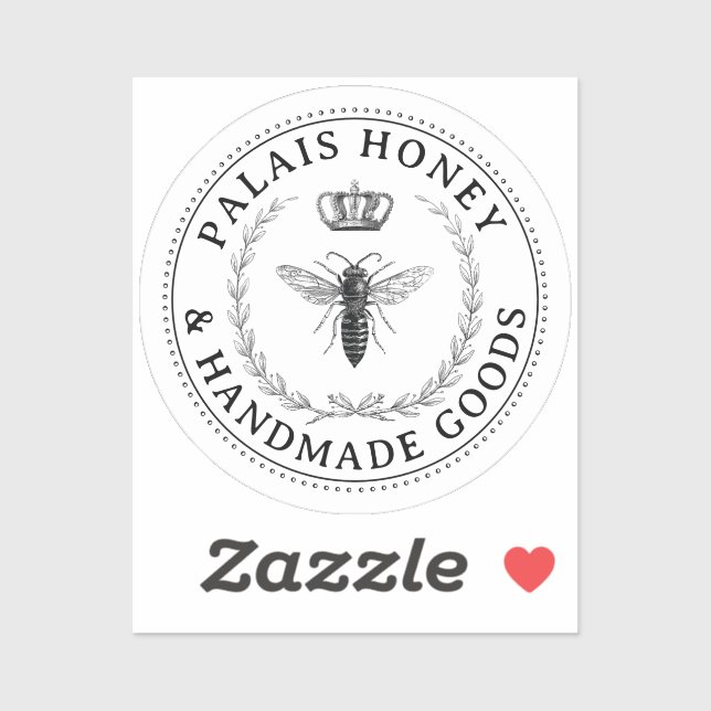 Sticker Queen Bee Apiary Produit Miel Logo Couronne couron (Feuille)