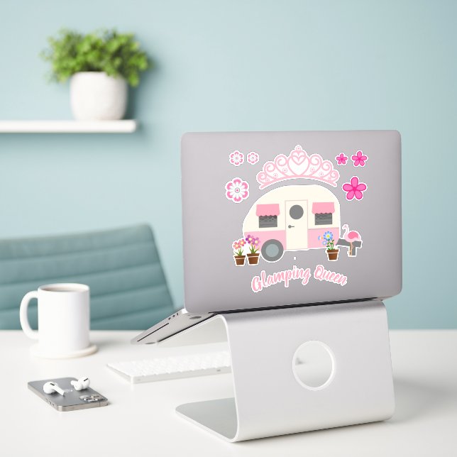 Sticker Queen en flammes roses (Ordinateur portable sur le bureau)