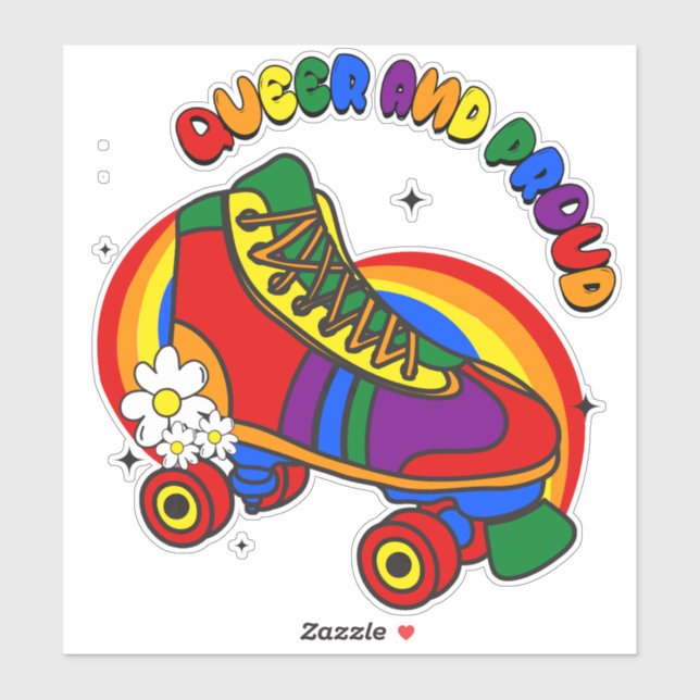 Sticker Queer Et Fière Patinage Arc-En-Ciel (Feuille)