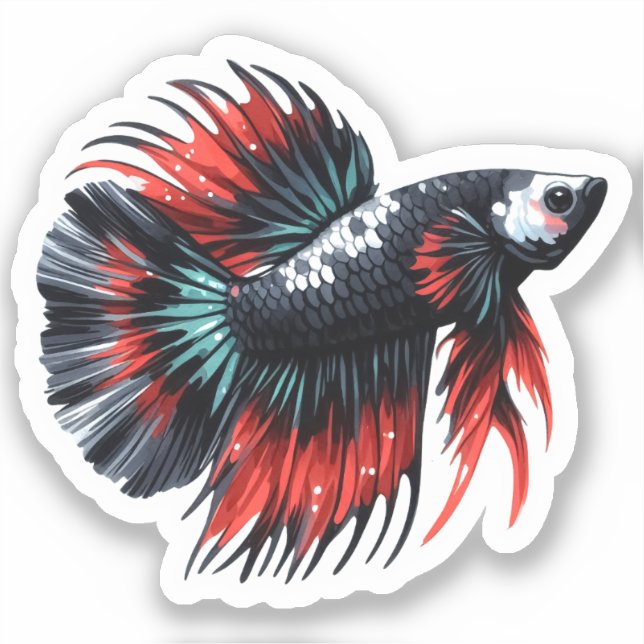 Sticker Queue de la Couronne Betta Poisson noir blanc et r (Recto)