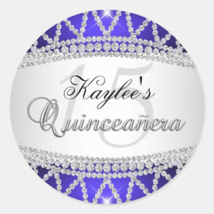 Sticker Quinceanera argent et diamant bleu