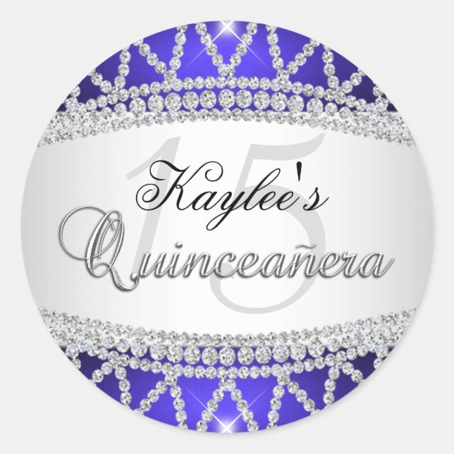 Sticker Quinceanera argent et diamant bleu (Devant)