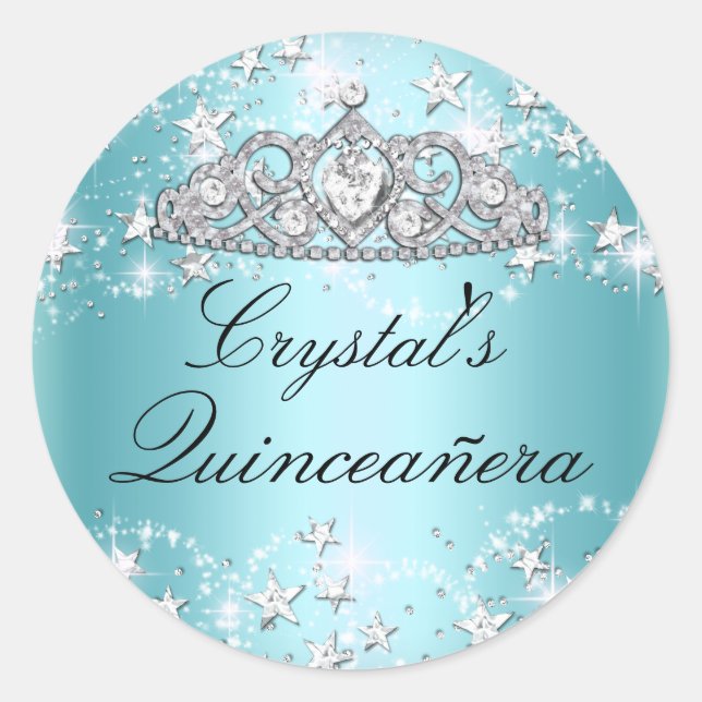 Sticker Quinceanera Blue Sparkle Tiara & Stars (Devant)