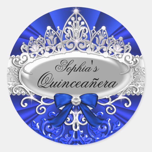 Sticker Quinceanera Blue Tiara & Damask (Devant)