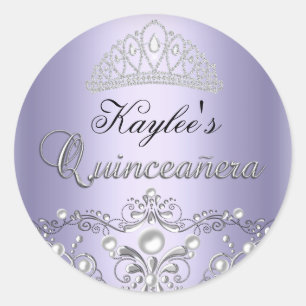 Sticker Quinceanera Pearl Argent et Pourpre Damask