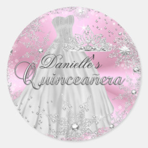 Sticker Quinceanera pour flacon à neige rose