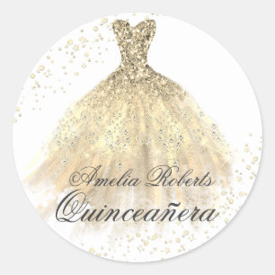 Sticker Quinceanera Robe Étincelle Or