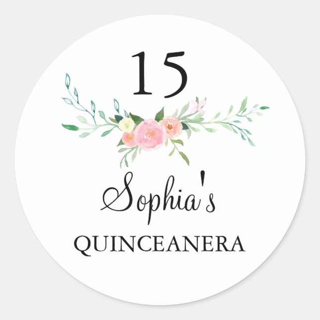 Sticker Quinceanera Rose Floral Aquarelle (Devant)