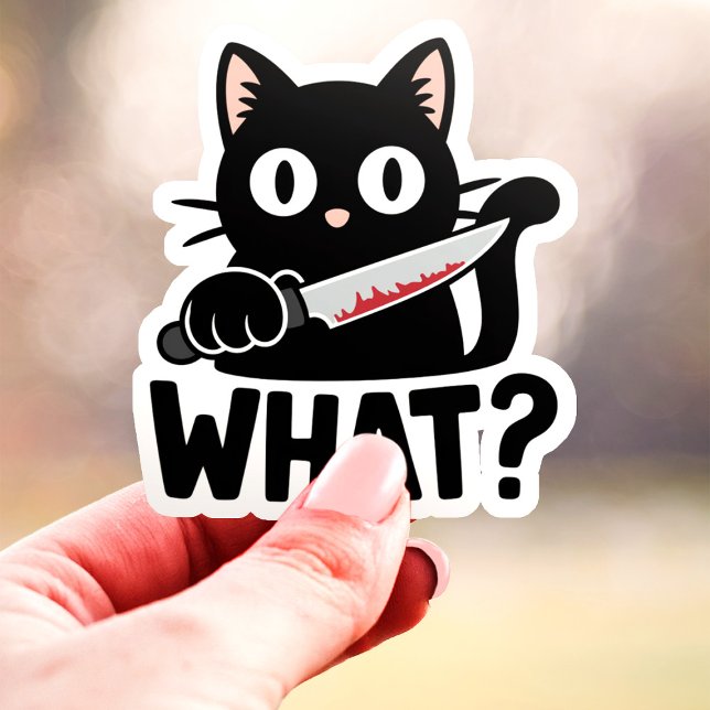 Sticker Quoi ? Chat noir avec couteau Vinyl amusant (Créateur téléchargé)