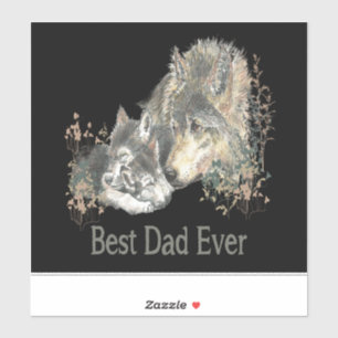 Sticker Quote d'aquarelle Meilleur Papa Ever Wolf & Cub