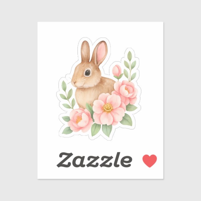 Sticker Rabbit and Pink Flowers Easter  (Feuille)