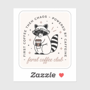 Sticker Raccoon boire café club drôle fille chaotique