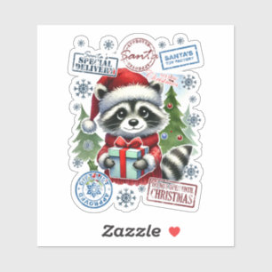 Sticker Raccoon Festif Avec Décor De Noël