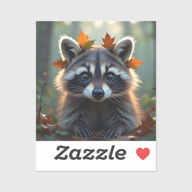 Sticker Raccoon mignon dans les feuilles d'automne (Feuille)