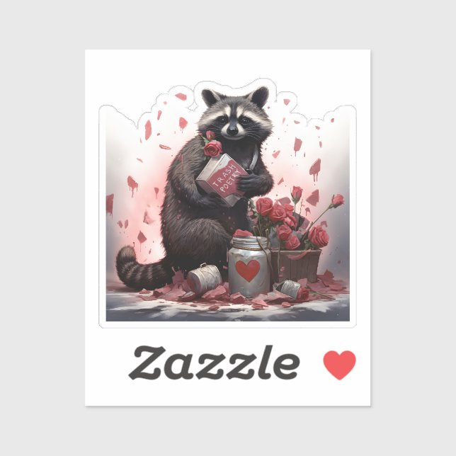 Sticker Raccoon ordures poésie Valentines jour (Feuille)